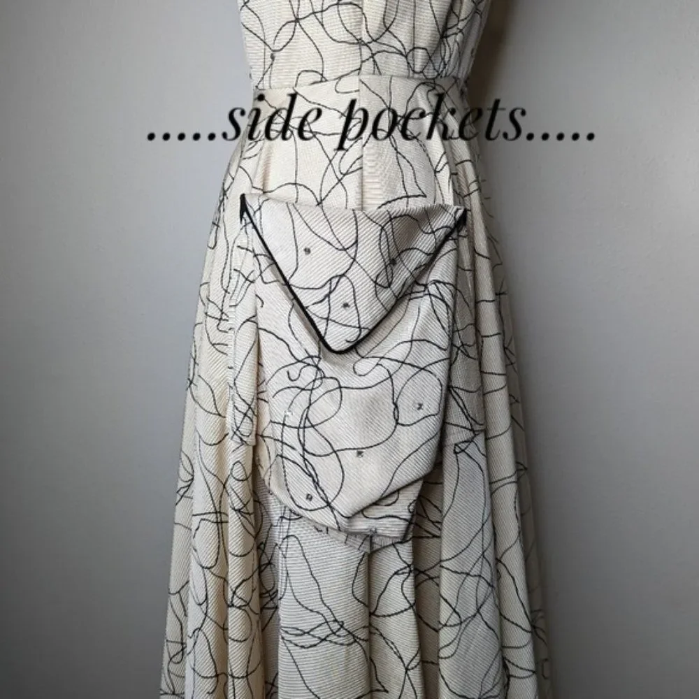 Vintage 50s Party Dress Circle Skirt Side Pockets Hand Sewn Midi - Picture 7 of 16